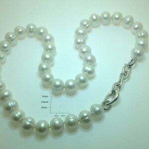 Fresh Water Ring Pearl Necklace with Special Links Silver Clasp
